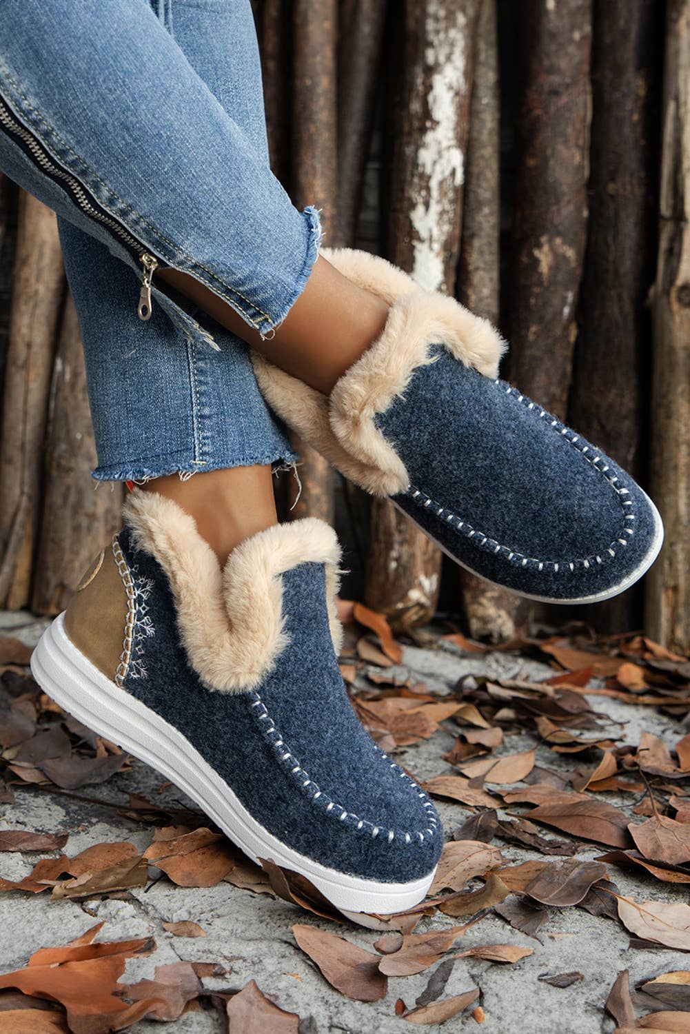 Anklet Boots Suede Stitching Patchwork Plush Lined